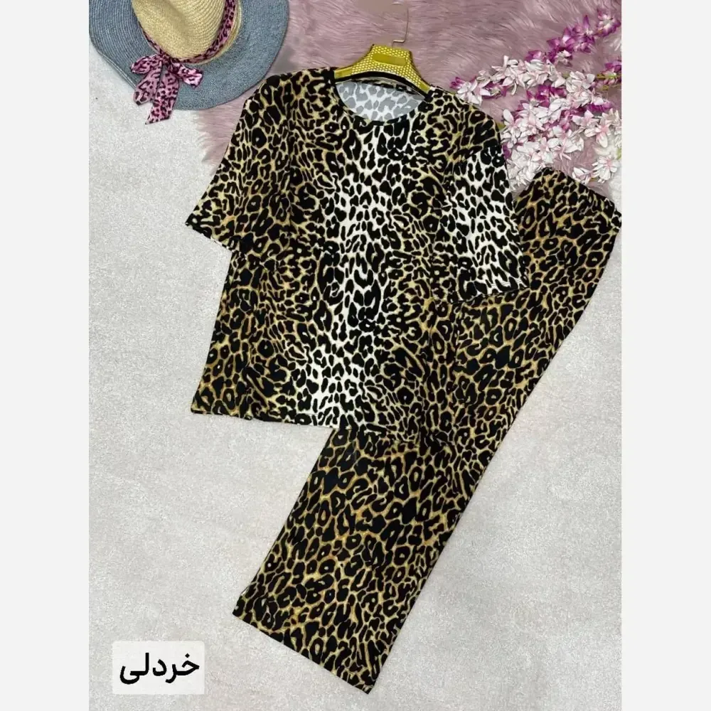 ست تیشرت و شلوار زنانه مدل رزیتا جنس ویسکوز پنبه فول کش سایز فری 38 تا 46
