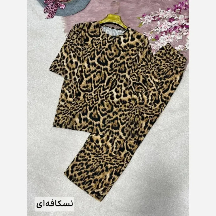 ست تیشرت و شلوار زنانه مدل رزیتا جنس ویسکوز پنبه فول کش سایز فری 38 تا 46