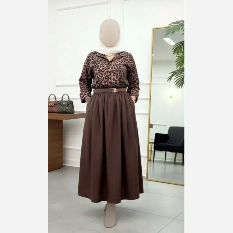 ست شومیز و دامن زنانه جنس لنین و بوگاتی سایز 36 تا 46 به همراه کمربند