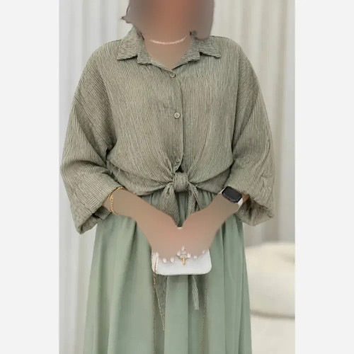 شومیز گره ای پلیسه زنانه کوپرا فری سایز 36 تا 46 تابستانی خنک