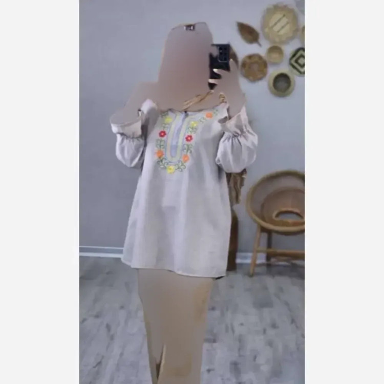 تونیک زنانه نورا جنس شانتون گلدوزی شده فری سایز با مچ عروسکی