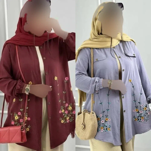 شومیز مانتویی گلدوزی شده زنانه جنس شانتون در دو سایز و دو رنگ