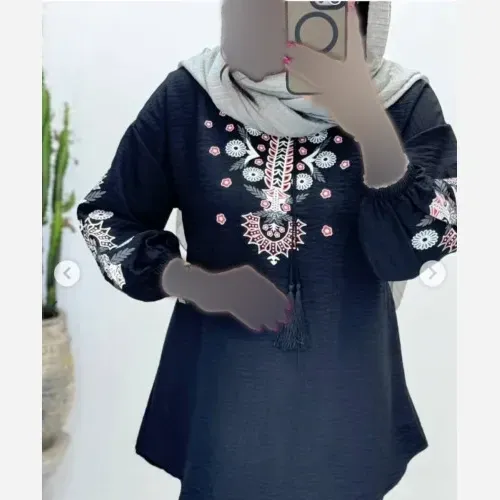 تونیک زنانه طرح گل دلبر جنس شانتون گرم بالا فری سایز مشکی