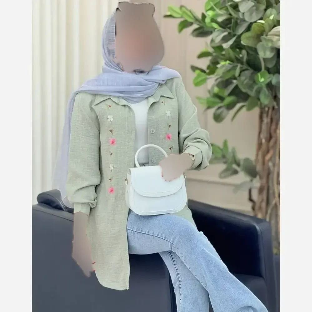 شومیز مانتویی گلدوزی شده زنانه جنس شانتون در رنگبندی متنوع سایز 38 تا 52