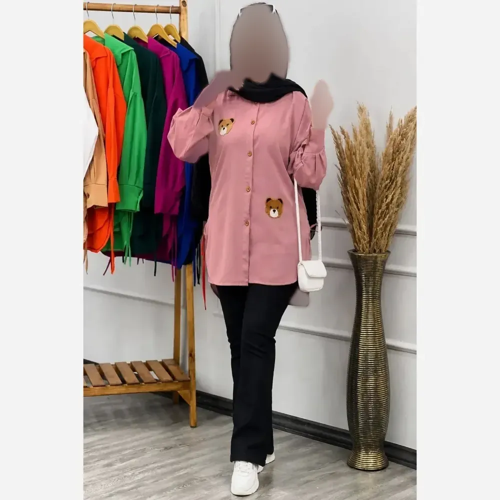 شومیز زنانه طرح استیکر خرس جنس داکرون فری سایز 36 تا 46