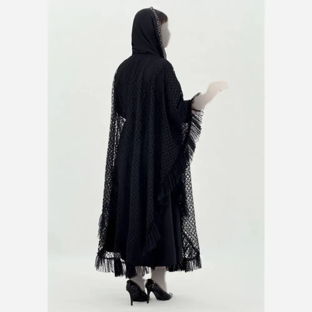 ست دو تیکه سارافون و رویه مدل ابریشم جنس بوگاتی و دانتل رنگ مشکی فری سایز