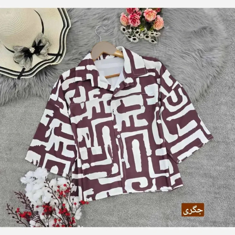 شومیز باکسی طرحدار مدل نیمه کیمونو جنس سوفیا ژاکارد فری سایز مناسب 38 تا 50