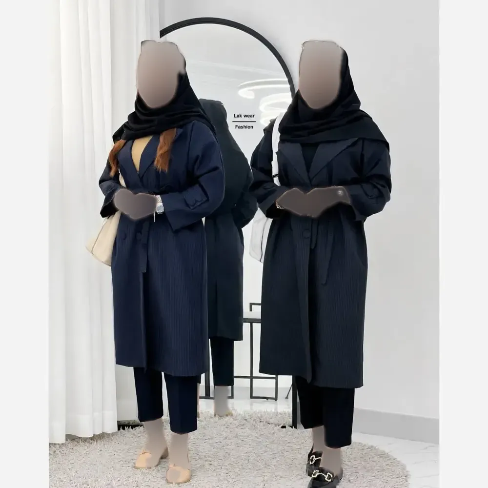 مانتو زنانه مدل کیانا جنس دیپلمات مکانیک اعلا رنگ مشکی و سرمه ای سایز 36 تا 50