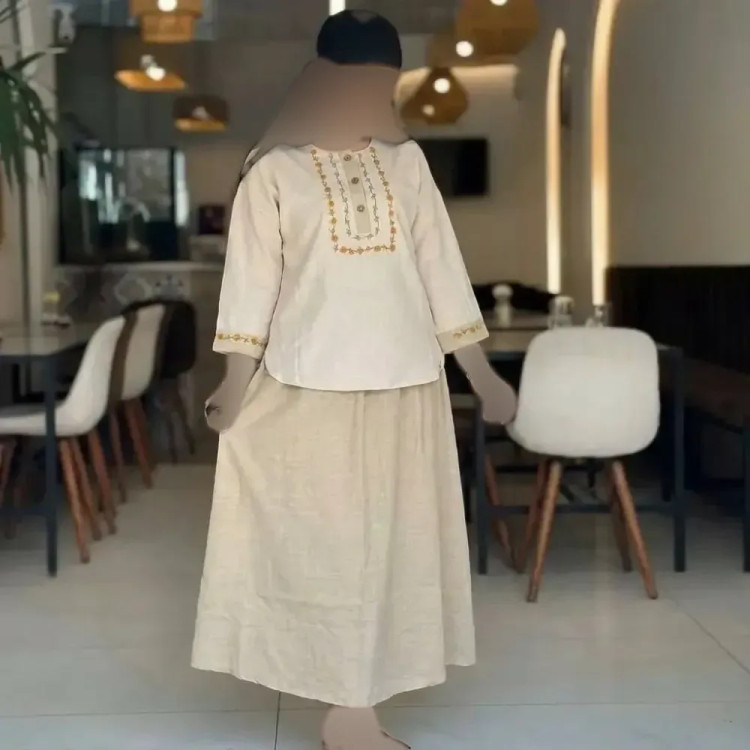 ست شومیز و دامن زنانه مدل ژیوا جنس لنین و شانتون فری سایز 38 تا 46