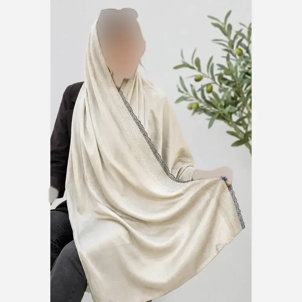 شال مجلسی السا جنس کوپرا لب دانتل و نگیندار ابعاد 180 در 73 سانتیمتر
