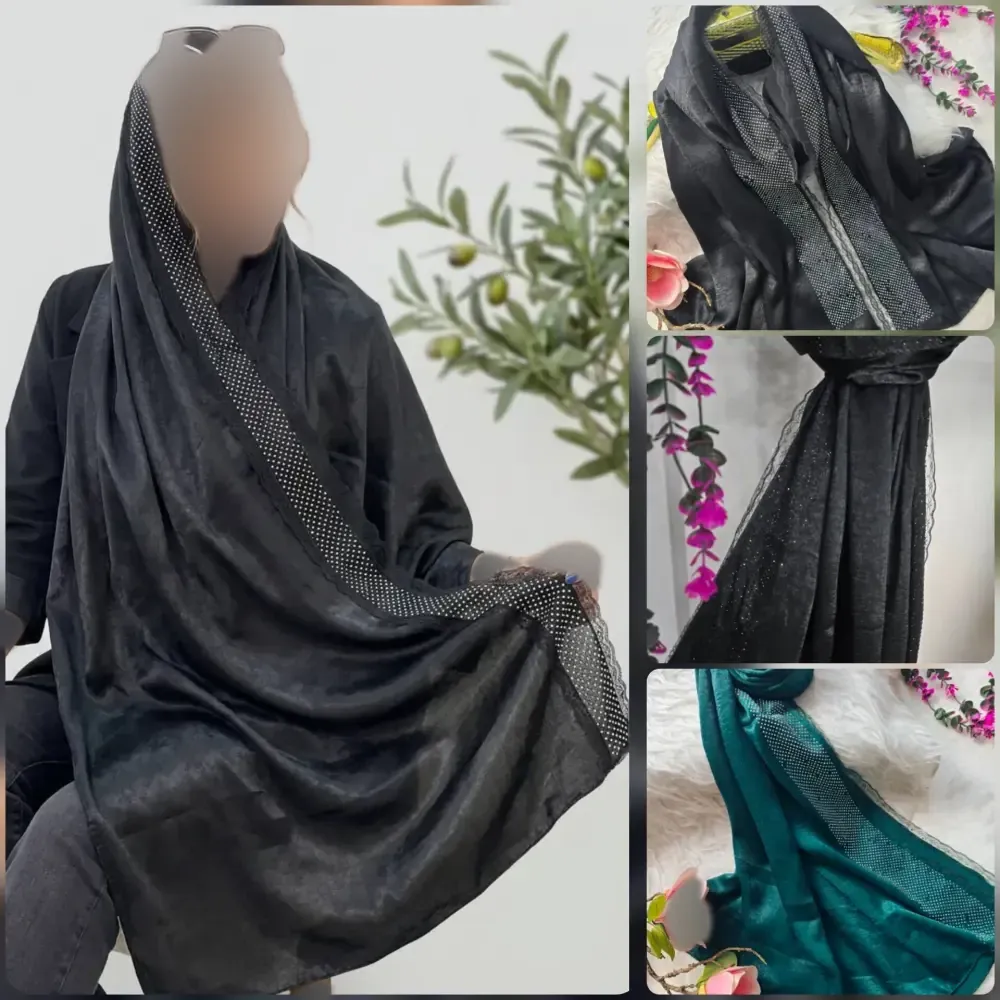 شال مجلسی السا جنس کوپرا لب دانتل و نگیندار ابعاد 180 در 73 سانتیمتر