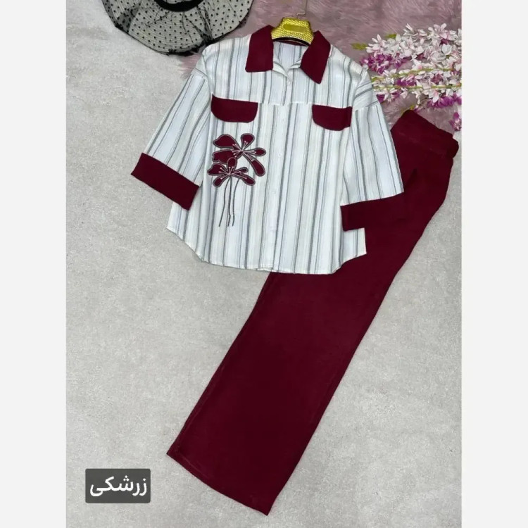 ست شومیز و شلوار زنانه مدل نوگل جنس لنین و شانتون سایز فری 38 تا 46