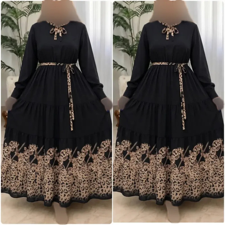 پیراهن زنانه مدل مرسده جنس بوگاتی رنگ مشکی سایز فری 38 تا 46