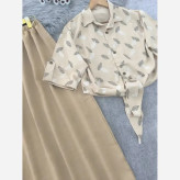 ست شومیز گره ای و دامن زنانه جنس شانتون فری سایز (38 تا 48)