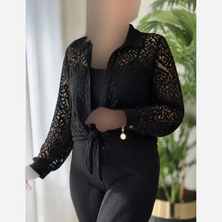 شومیز مجلسی زنانه مدل گره ای جنس دانتل گیپور فری سایز 36 تا 46