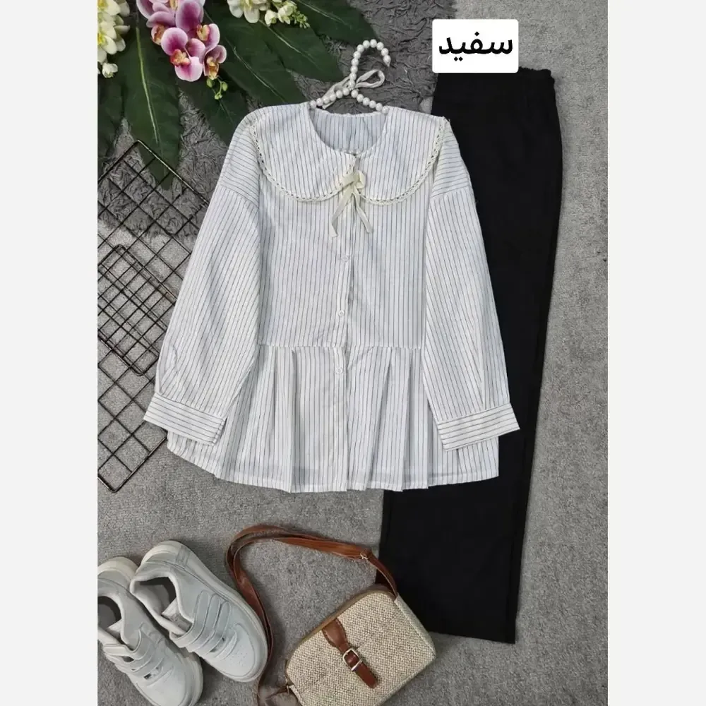شومیز یقه BB نخی خارجی زنانه فری سایز مناسب 36 تا 46