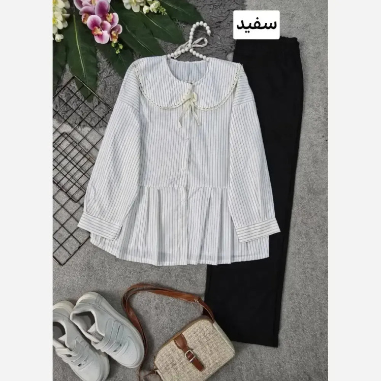 شومیز یقه BB نخی خارجی زنانه فری سایز مناسب 36 تا 46