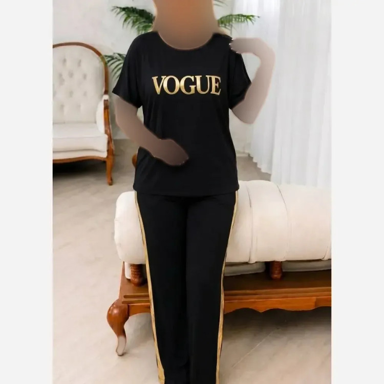 ست تیشرت و شلوار زنانه مدل VOGUE جنس اسپان کش فری سایز