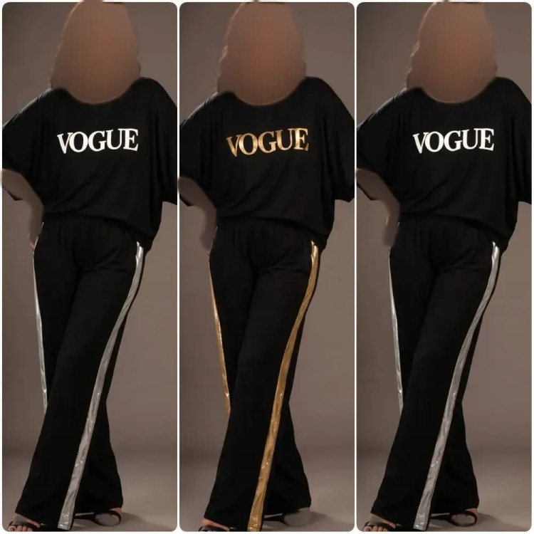ست تیشرت و شلوار زنانه مدل VOGUE جنس اسپان کش فری سایز