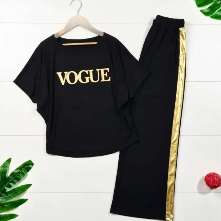 ست تیشرت و شلوار زنانه مدل VOGUE جنس اسپان کش فری سایز