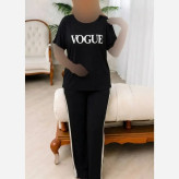 ست تیشرت و شلوار زنانه مدل VOGUE جنس اسپان کش فری سایز