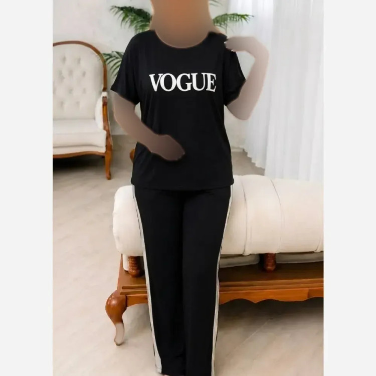 ست تیشرت و شلوار زنانه مدل VOGUE جنس اسپان کش فری سایز