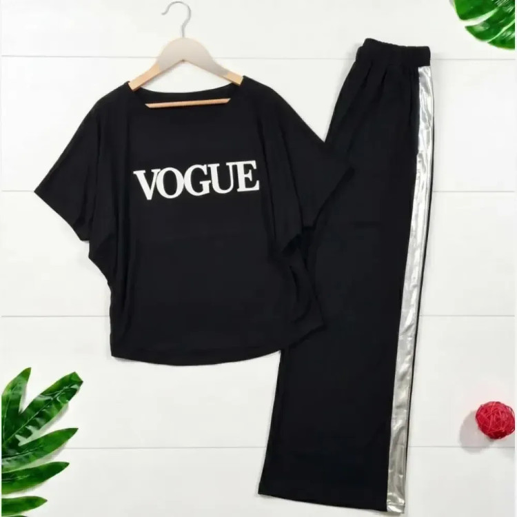 ست تیشرت و شلوار زنانه مدل VOGUE جنس اسپان کش فری سایز