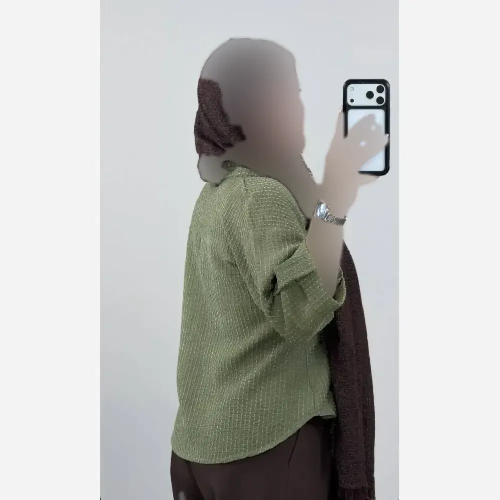 شومیز زنانه لنین پلاس کوکدوزی تک جیب آستین پاگوندار فری سایز