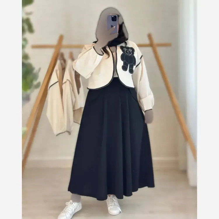 کت و دامن زنانه مدل خرسی جنس لینن در سه رنگ متنوع