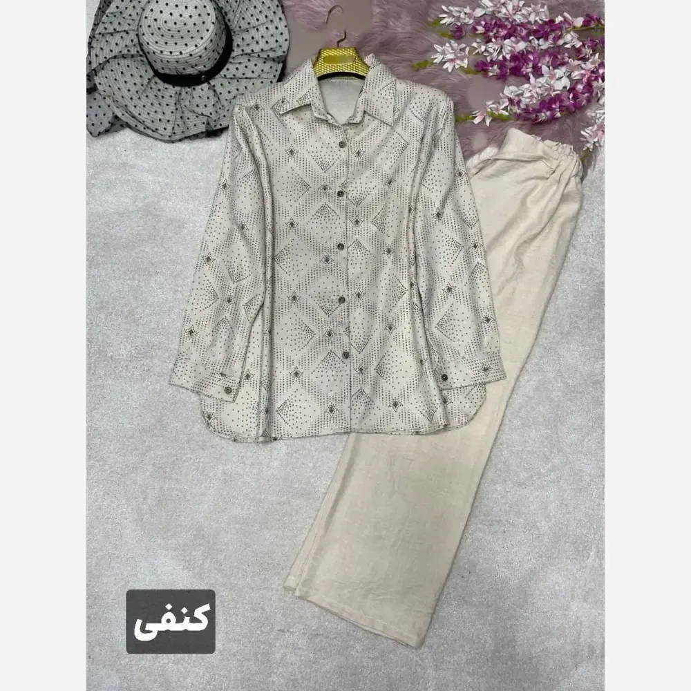 ست شومیز و شلوار زنانه مدل دنیز جنس بوگاتی و صوفیا سایز فری 38 تا 46