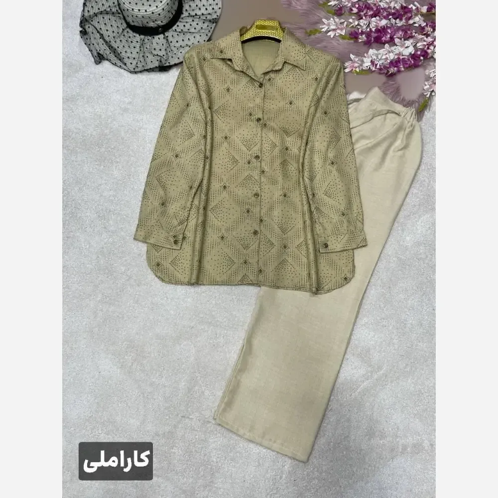 ست شومیز و شلوار زنانه مدل دنیز جنس بوگاتی و صوفیا سایز فری 38 تا 46