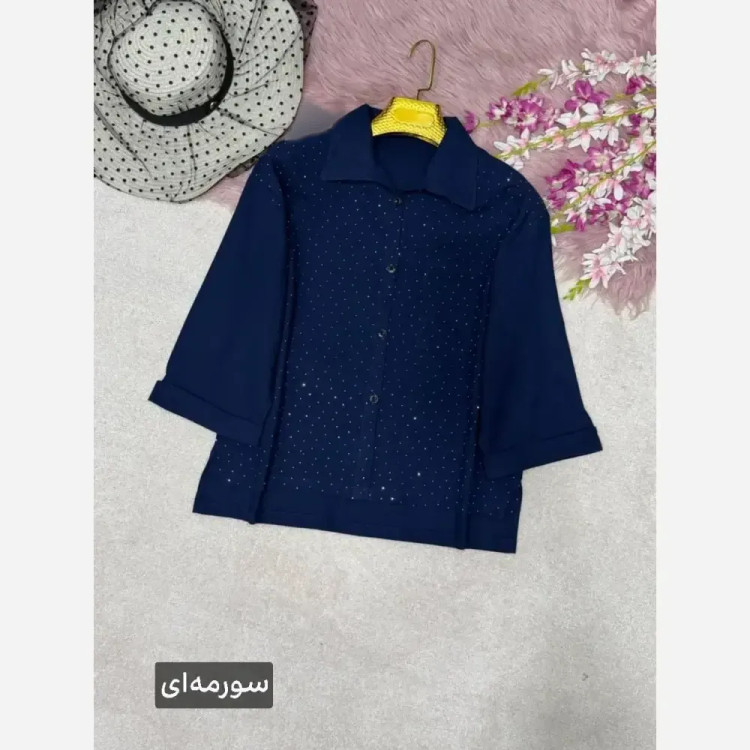 شومیز لنین آیسل نگین کوبی شده فری سایز 38 تا 46