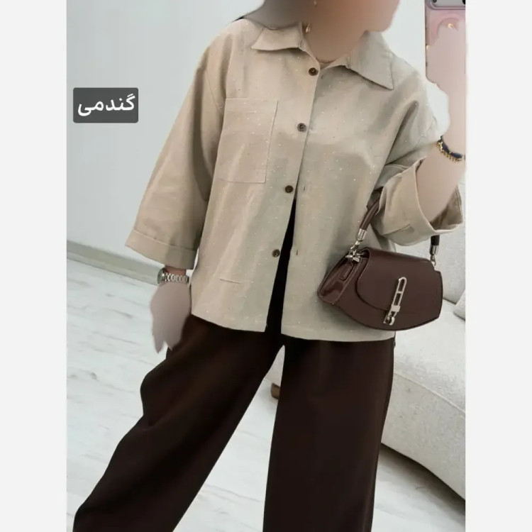 شومیز لنین آیسل نگین کوبی شده فری سایز 38 تا 46
