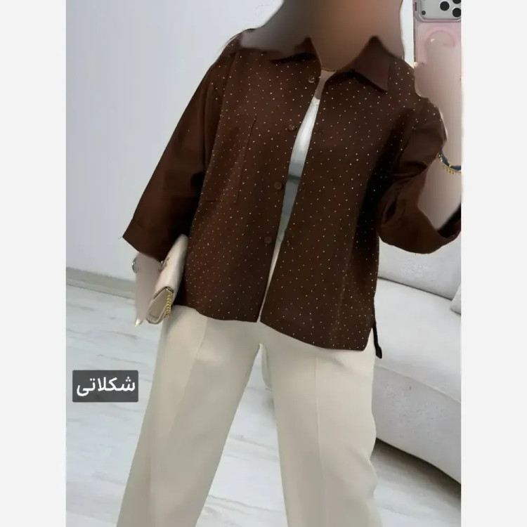شومیز لنین آیسل نگین کوبی شده فری سایز 38 تا 46