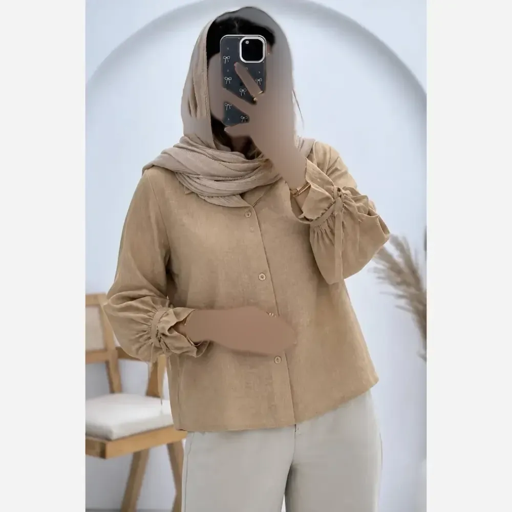 شومیز زنانه آستین لاله جنس شانتون سوفیا فری سایز