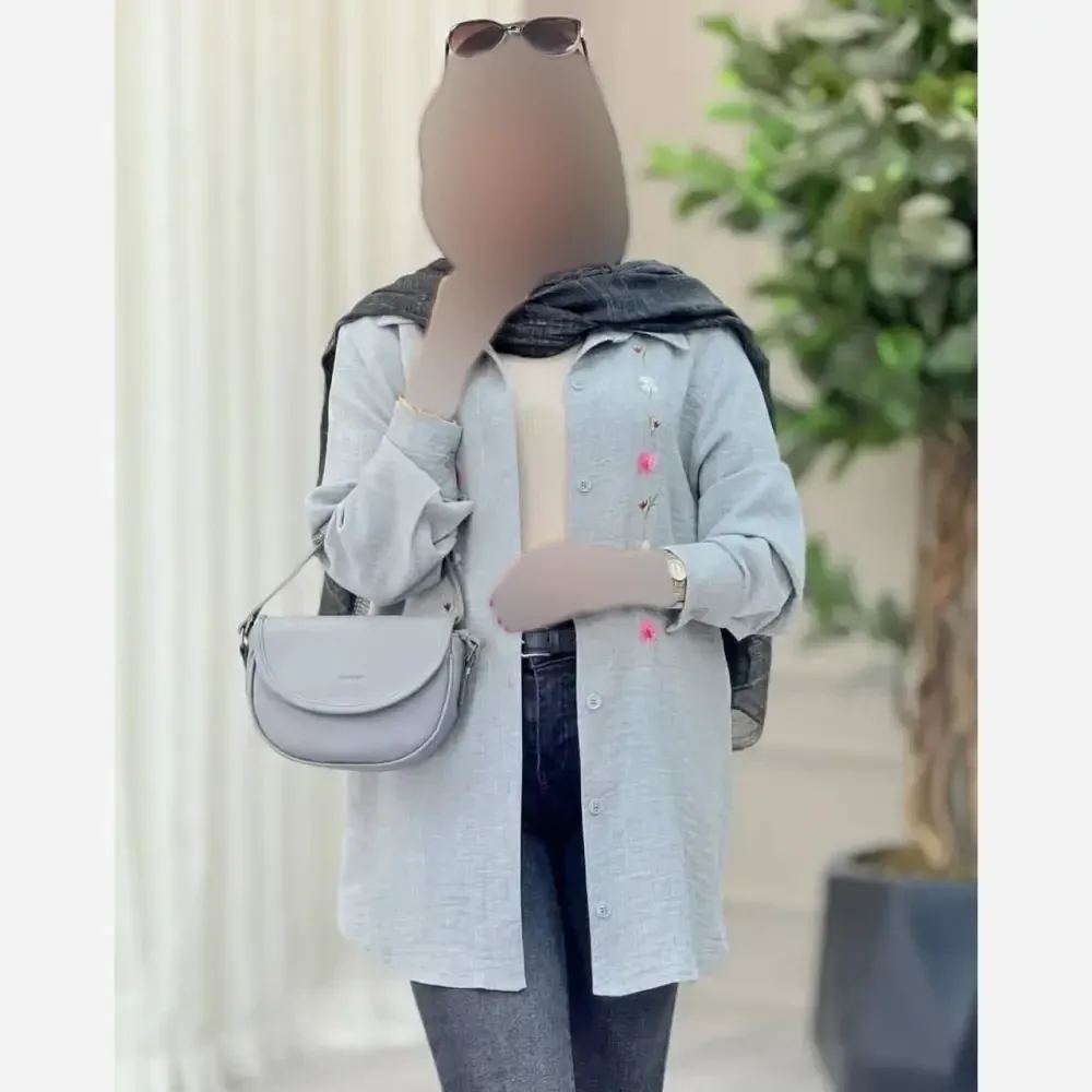شومیز مانتویی گلدوزی شده زنانه جنس شانتون در رنگبندی متنوع