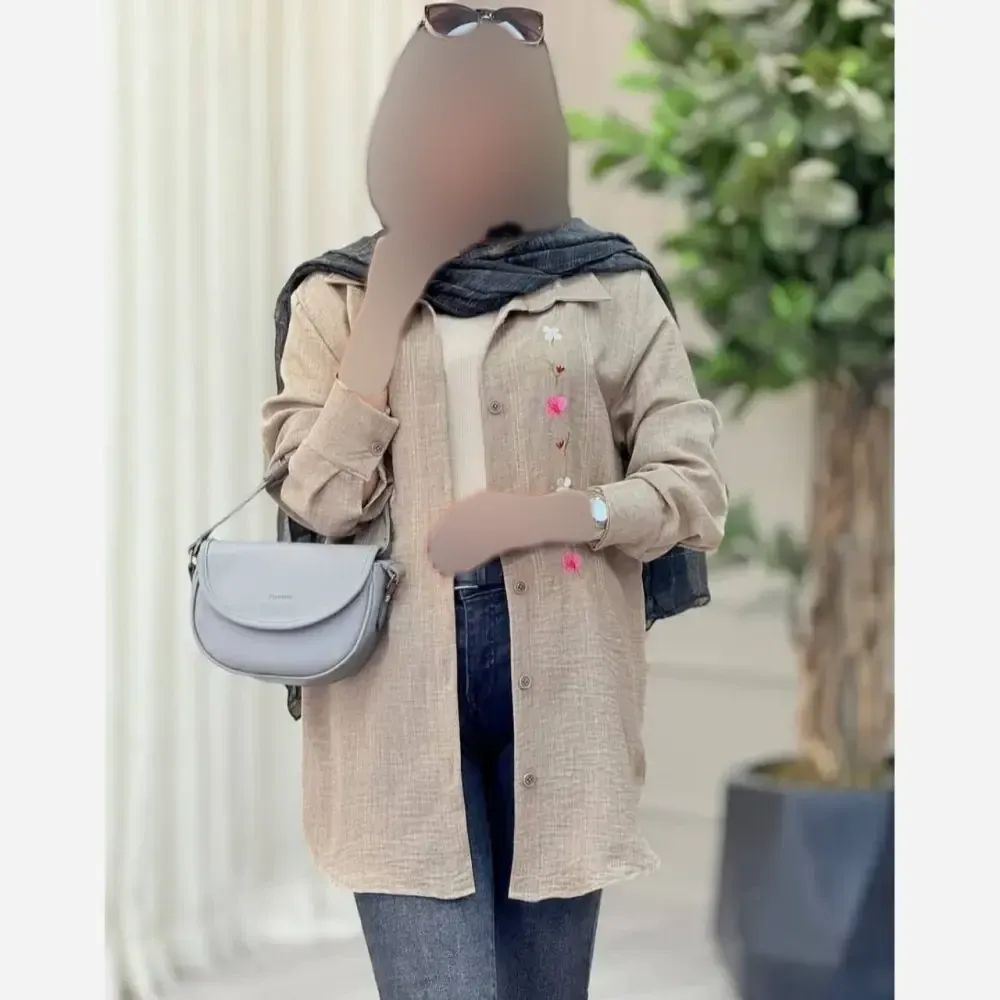 شومیز مانتویی گلدوزی شده زنانه جنس شانتون در رنگبندی متنوع