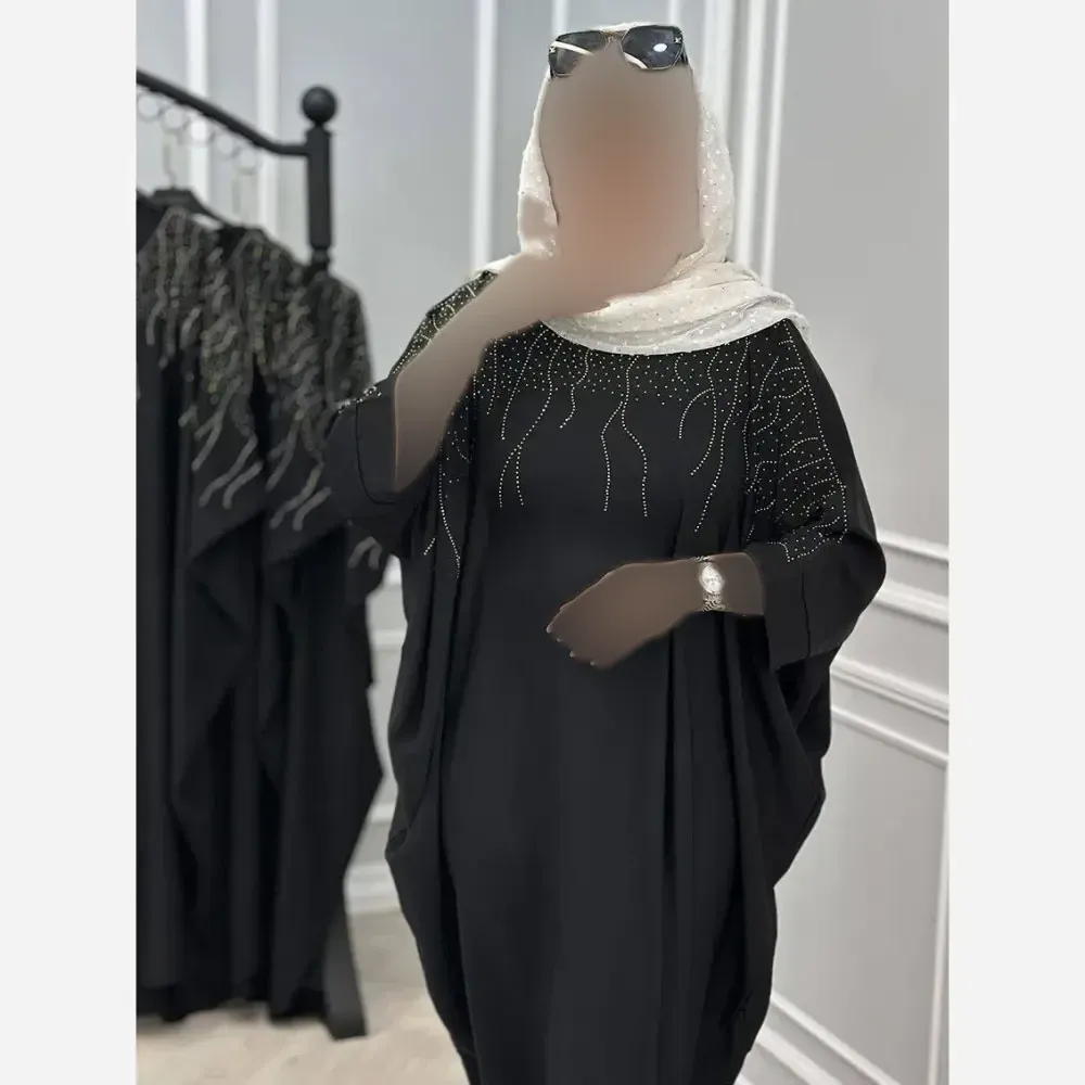 عبای زنانه مدل نگین آبشاری جنس الیزه فری سایز 38 تا 50