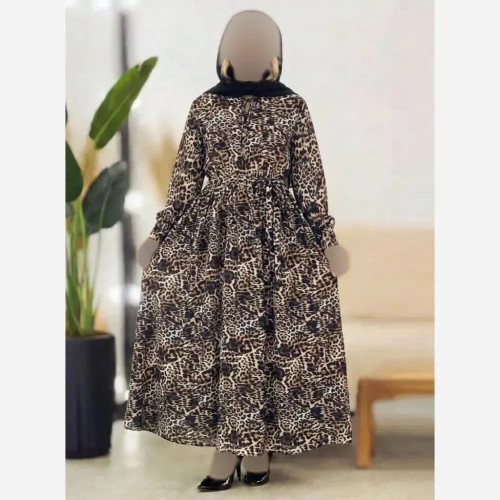 پیراهن مجلسی زنانه طرح پلنگی جنس بوگاتی فری سایز 38 تا 46