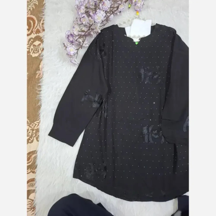 شومیز مانتو نگین دار زنانه جنس دیور اعلا رنگ مشکی سایز 38 تا 48