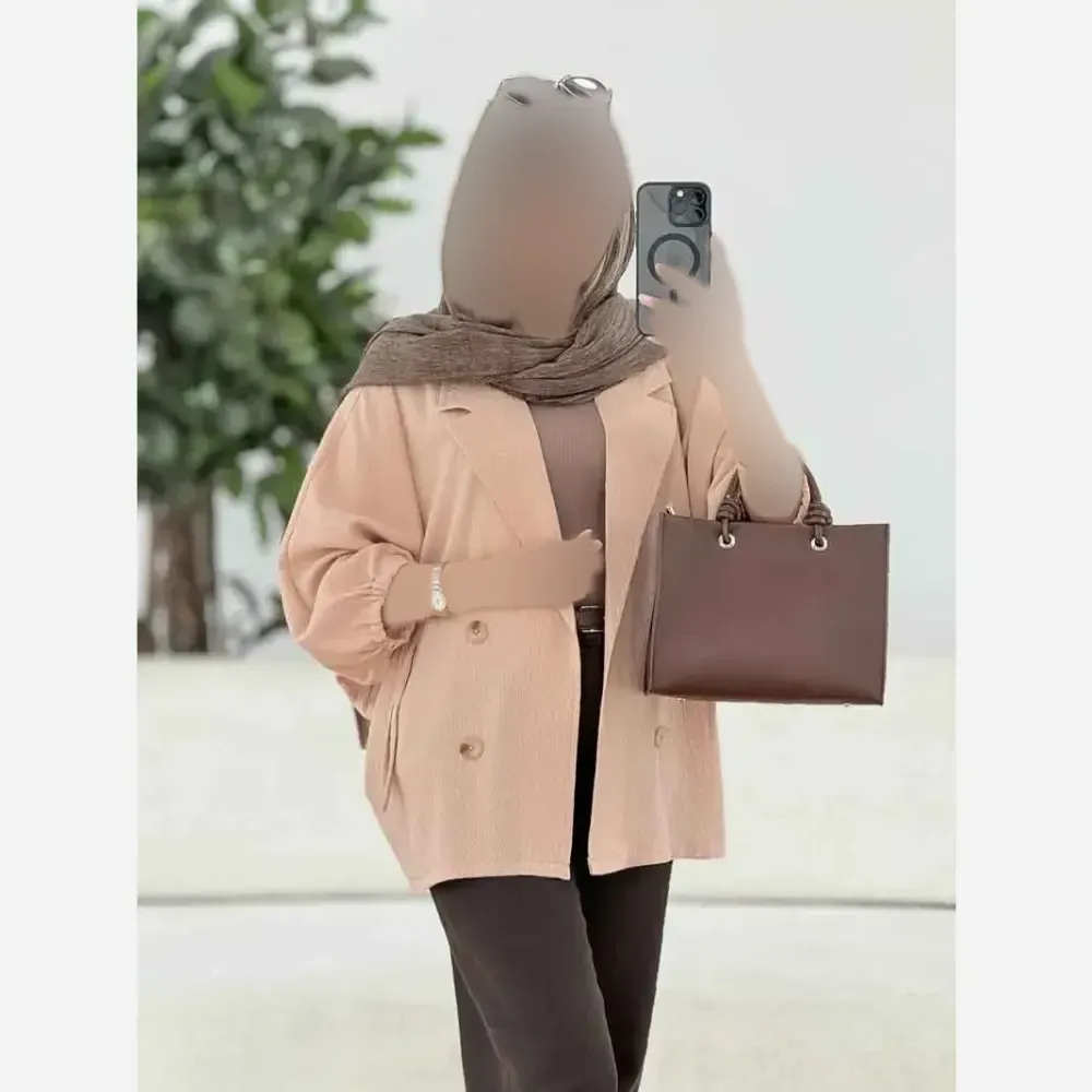 کت مانتویی آستین بندی زنانه جنس لنین شسته شده فری سایز مناسب 38 تا 48