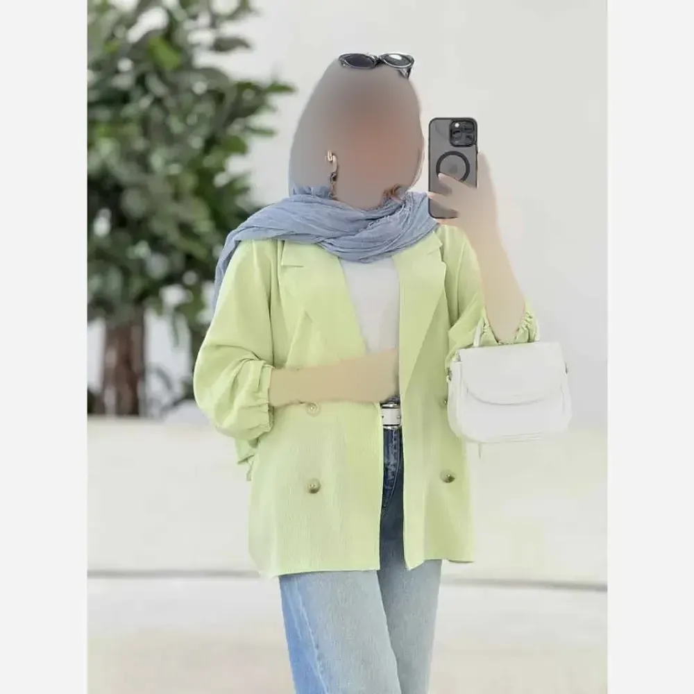 کت مانتویی آستین بندی زنانه جنس لنین شسته شده فری سایز مناسب 38 تا 48