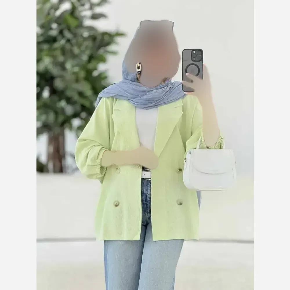 کت مانتویی آستین بندی زنانه جنس لنین شسته شده فری سایز مناسب 38 تا 48