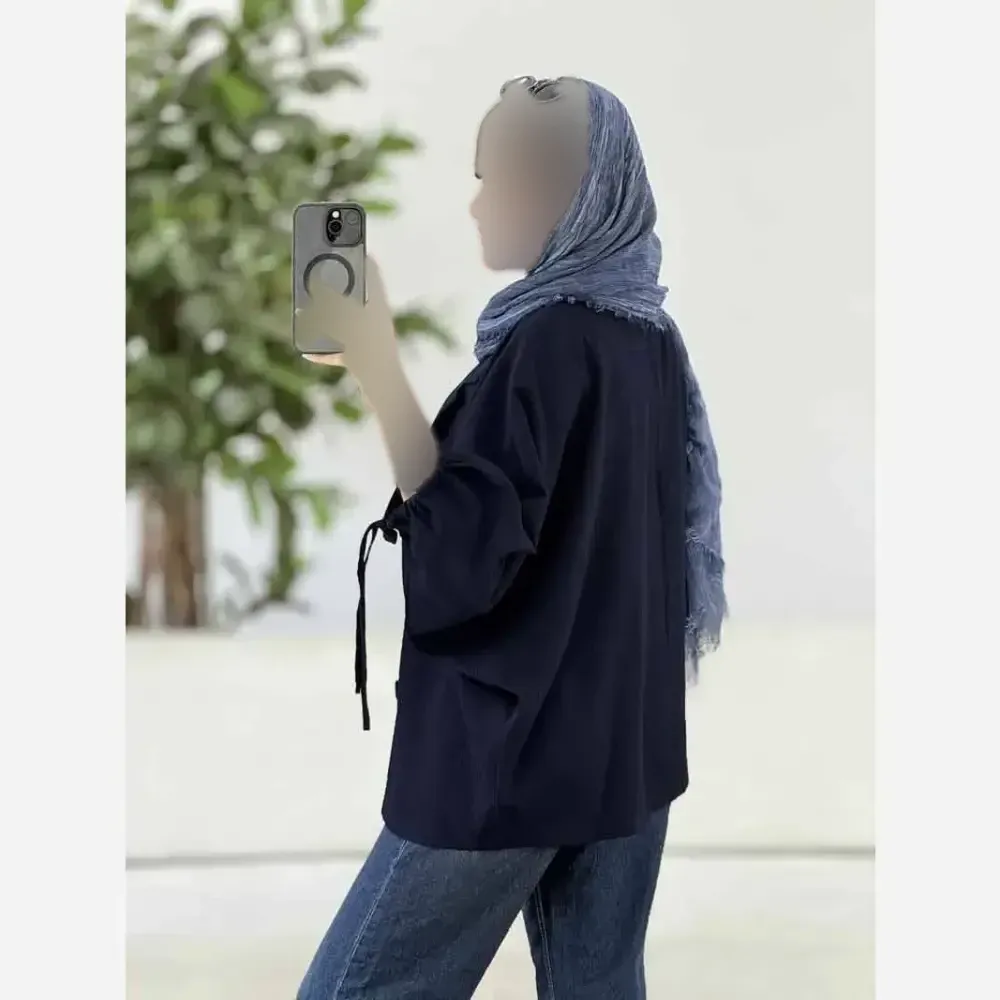 کت مانتویی آستین بندی زنانه جنس لنین شسته شده فری سایز مناسب 38 تا 48