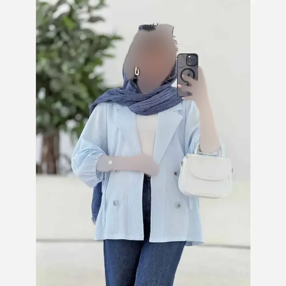 کت مانتویی آستین بندی زنانه جنس لنین شسته شده فری سایز مناسب 38 تا 48