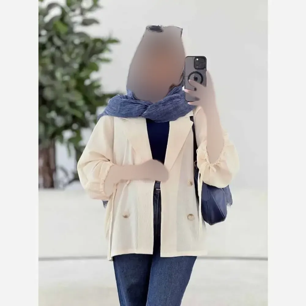 کت مانتویی آستین بندی زنانه جنس لنین شسته شده فری سایز مناسب 38 تا 48