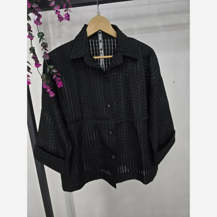 شومیز باکسی حصیری زنانه جنس ژاکارد ابریشم فری سایز 36 تا 46