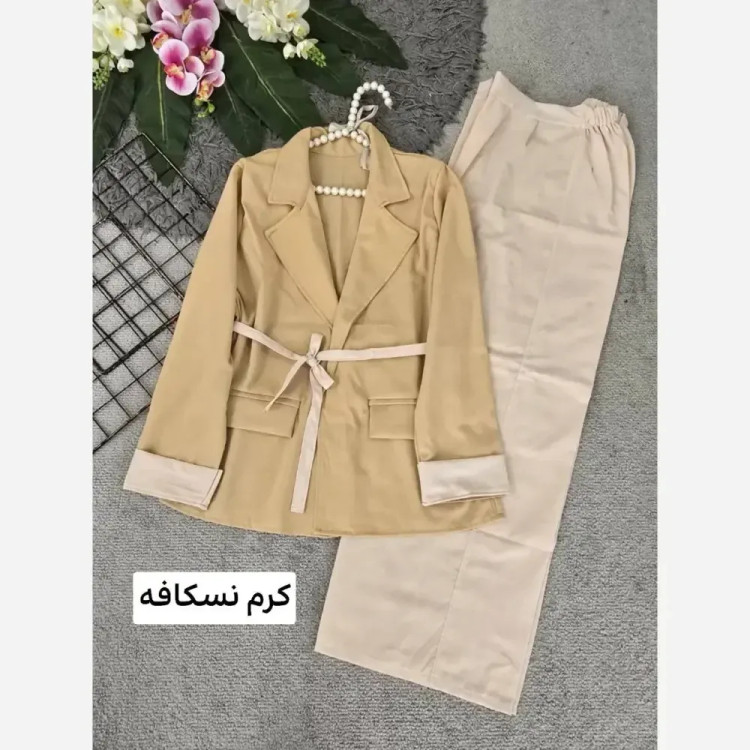 کت شلوار زنانه لنین نچرال فری سایز 36 تا 46 مدل تندیس
