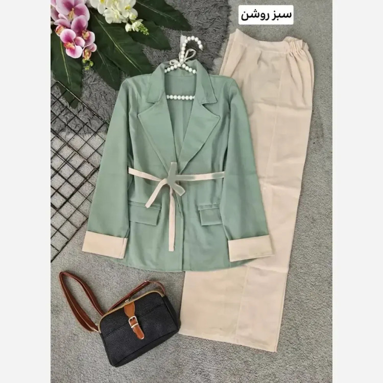 کت شلوار زنانه لنین نچرال فری سایز 36 تا 46 مدل تندیس