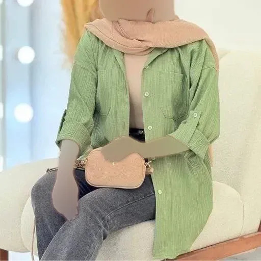 شومیز زنانه مدل نیکاد جنس کراش آیوا فری سایز آستین گت دار